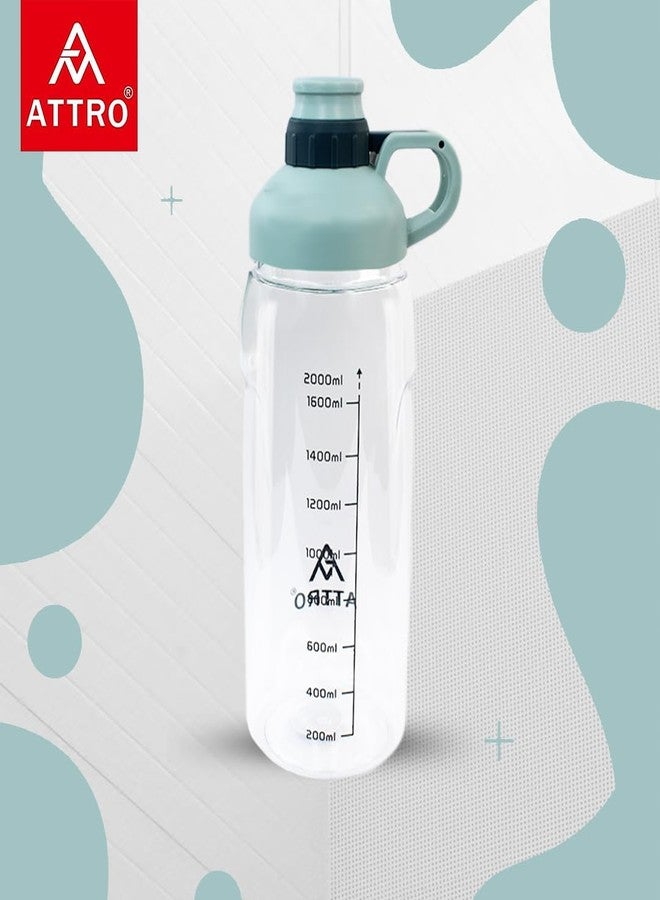 Attro Hydra Gym 2000ml Plastic Water Bottle with Easy to Carry Grip Handle & ML Mention for Daily Water Intake BPA Free Leak-Proof - Light Blue - Image 4